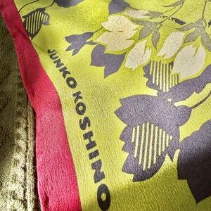 JUNKO KOSHINO Floral Silk Scarf in Lime & Pink